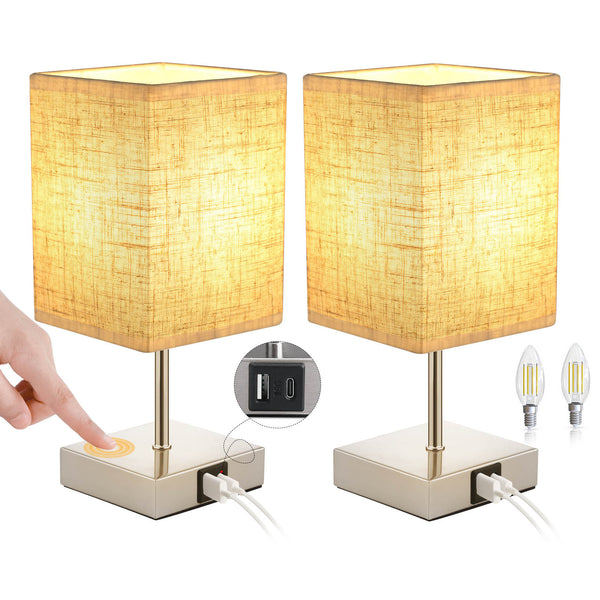 Berührungsdimmbares Nachttischlampen-Set (2 Stück) mit USB, Vintage LED